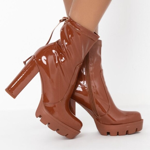 AZALEA WANG WHAT YOU LOVE CHUNKY BOOTIE IN COGNAC - Picture 1 of 16